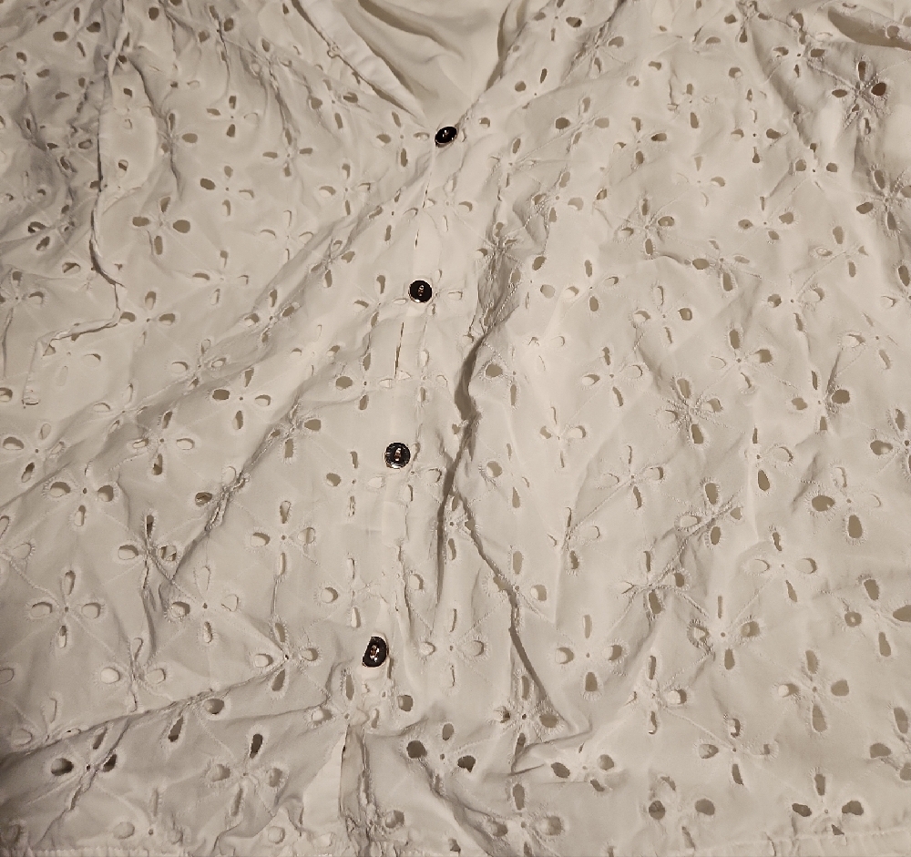 Nine West Cream Eyelet Ruffled Collar Button-Front Blouse - Picture 4 of 4